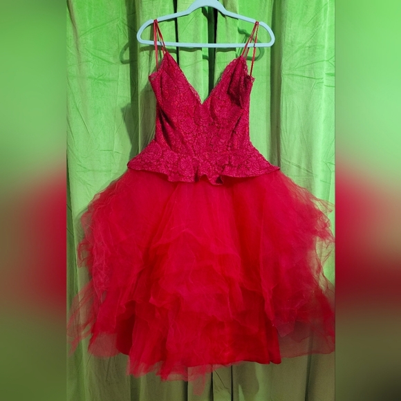 Vintage Dresses & Skirts - LAST CHANCE Vintage Red Tulle Lace Bodice Sexy Backless Maxi Midi Dress Gown